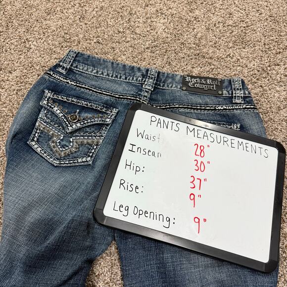 VTG y2k Women's Mid Rise Studded Rock & Roll Cowgirl Blue Denim Jeans 28x30 - Picture 7 of 7